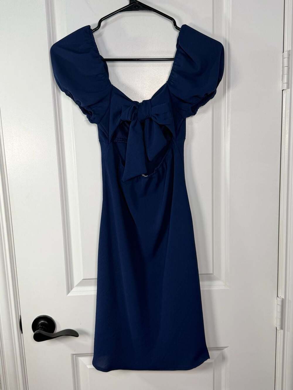 Altar'd State Navy Blue Ruched Off-the-Shoulder Bow-Back Mini Dress